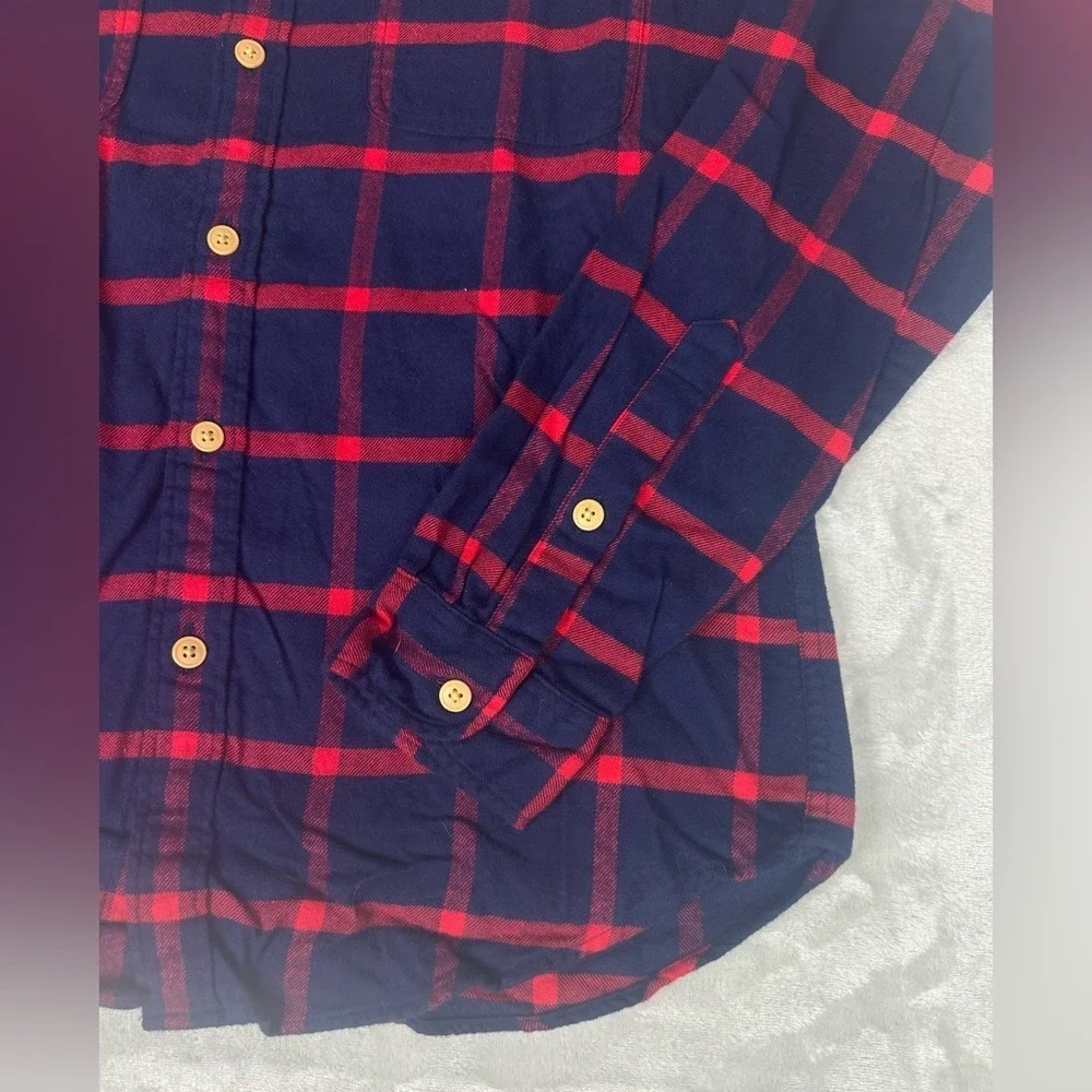 J Crew Mercantile Flannel Shirt Mens Med Long Sleeve Button Plaid Red‎ Navy New